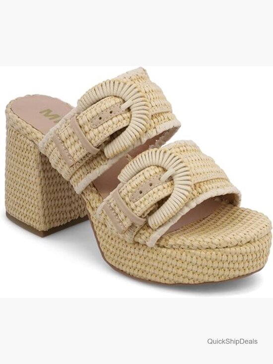 Shoes - Women's Heeled Sandals Platform Block Heel Raffia Vegan Leather 3.7in